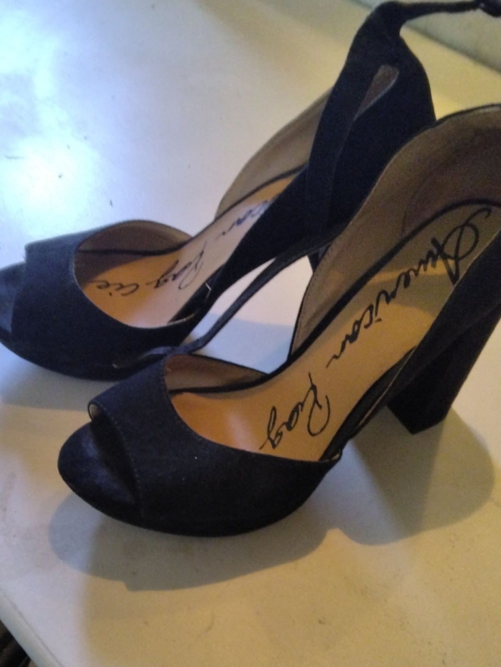 American Rag Black Peep-Toe Block Heels with Ankle Strap